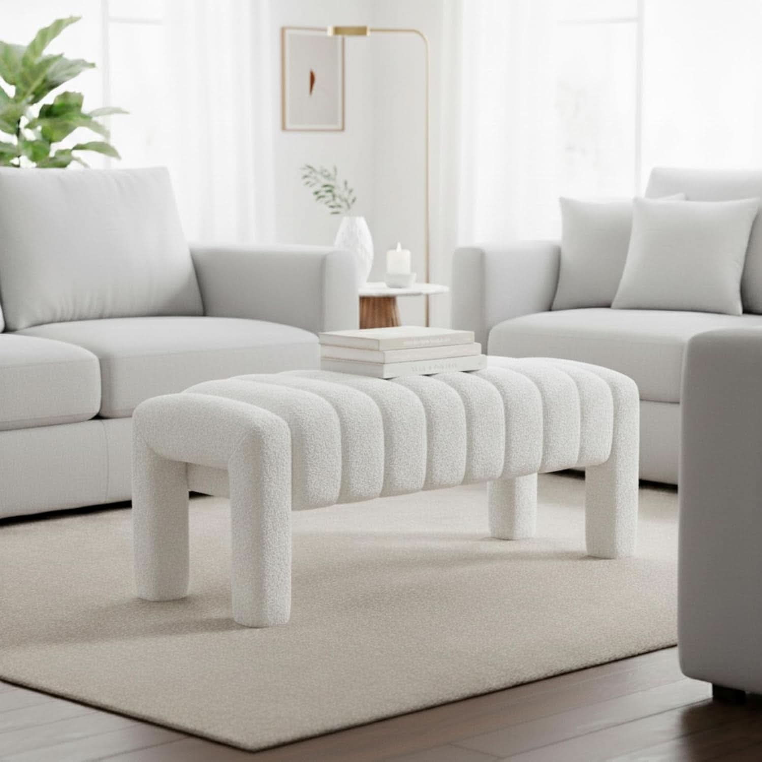 42.5 Inches Boucle Ottoman Bench Footrest Entryway - Image 5