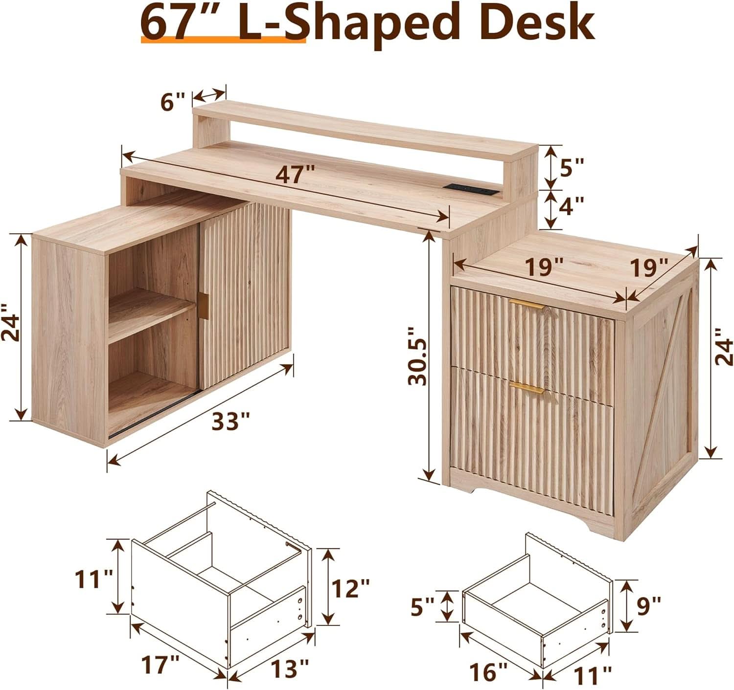 67-Inch L-Shaped Desk With Integrated Power Outlets - Image 2