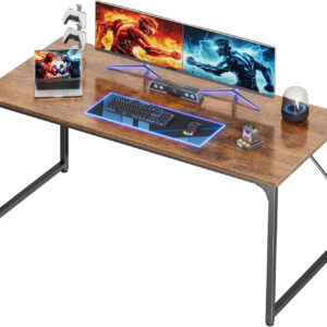 55Inch Computer Desk Deep Desktop Rustic Brown Metal Frame